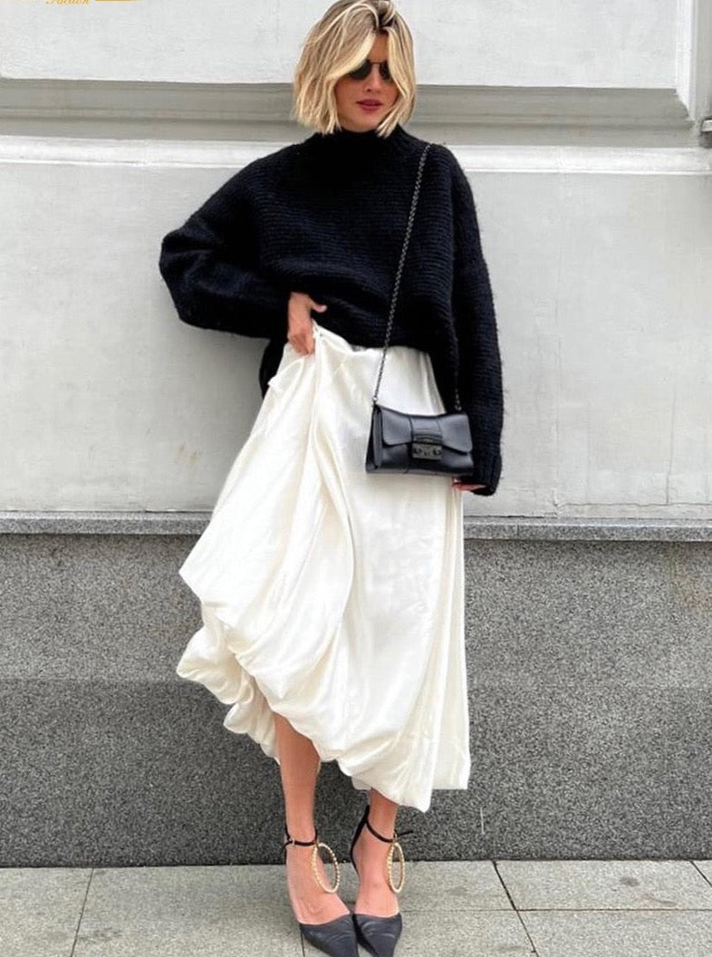 Alexine Valance Hem Flare Satin Skirts - 3 Colors