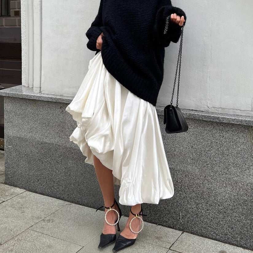 Alexine Valance Hem Flare Satin Skirts - 3 Colors