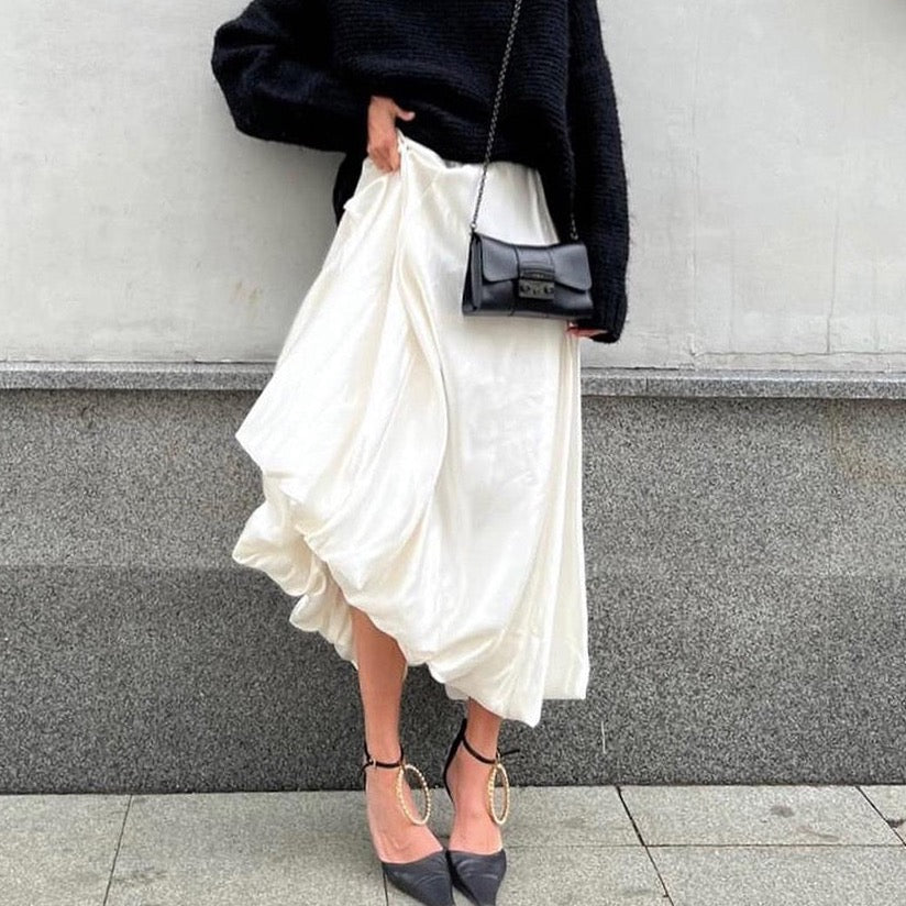 Alexine Valance Hem Flare Satin Skirts - 3 Colors