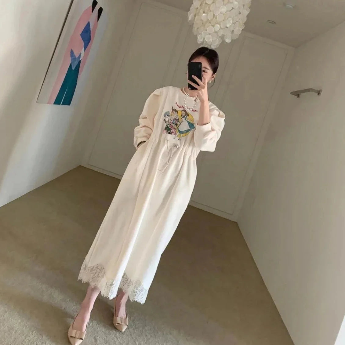 Alice Graphic Puff Sleeve Maxi Sweatshirt Dress
