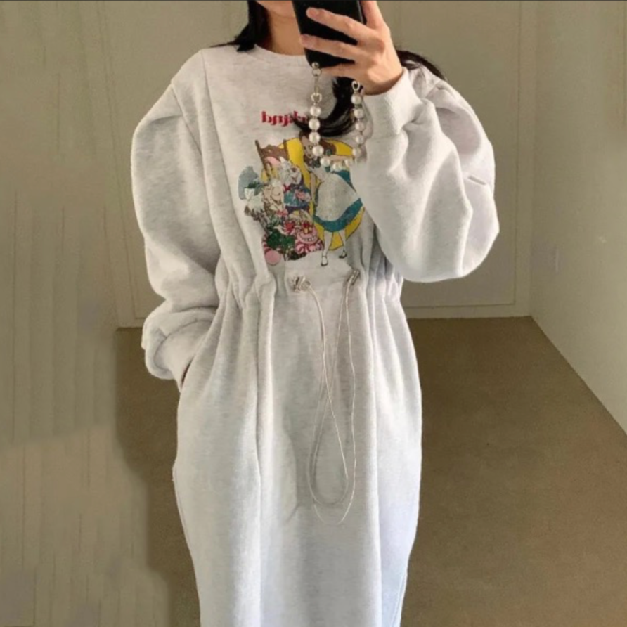 Alice Graphic Puff Sleeve Maxi Sweatshirt Dress