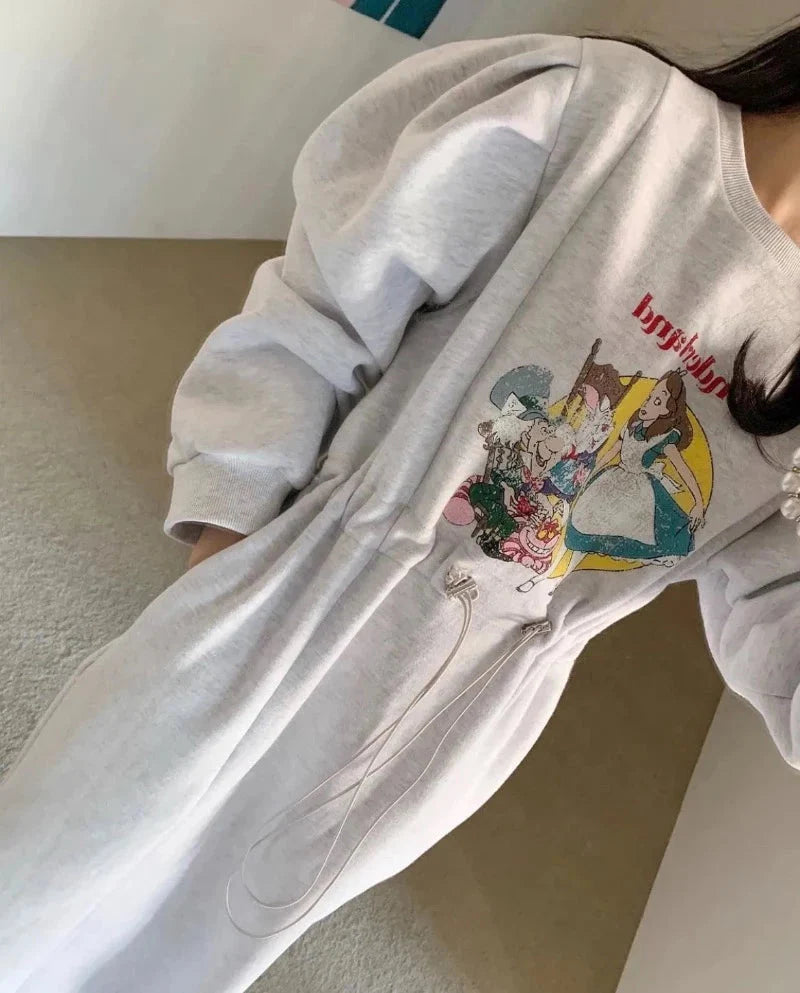 Alice Graphic Puff Sleeve Maxi Sweatshirt Dress