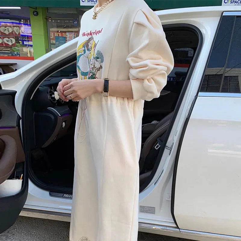 Alice Graphic Puff Sleeve Maxi Sweatshirt Dress