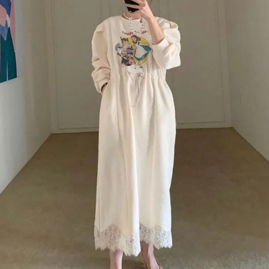 Alice Graphic Puff Sleeve Maxi Sweatshirt Dress
