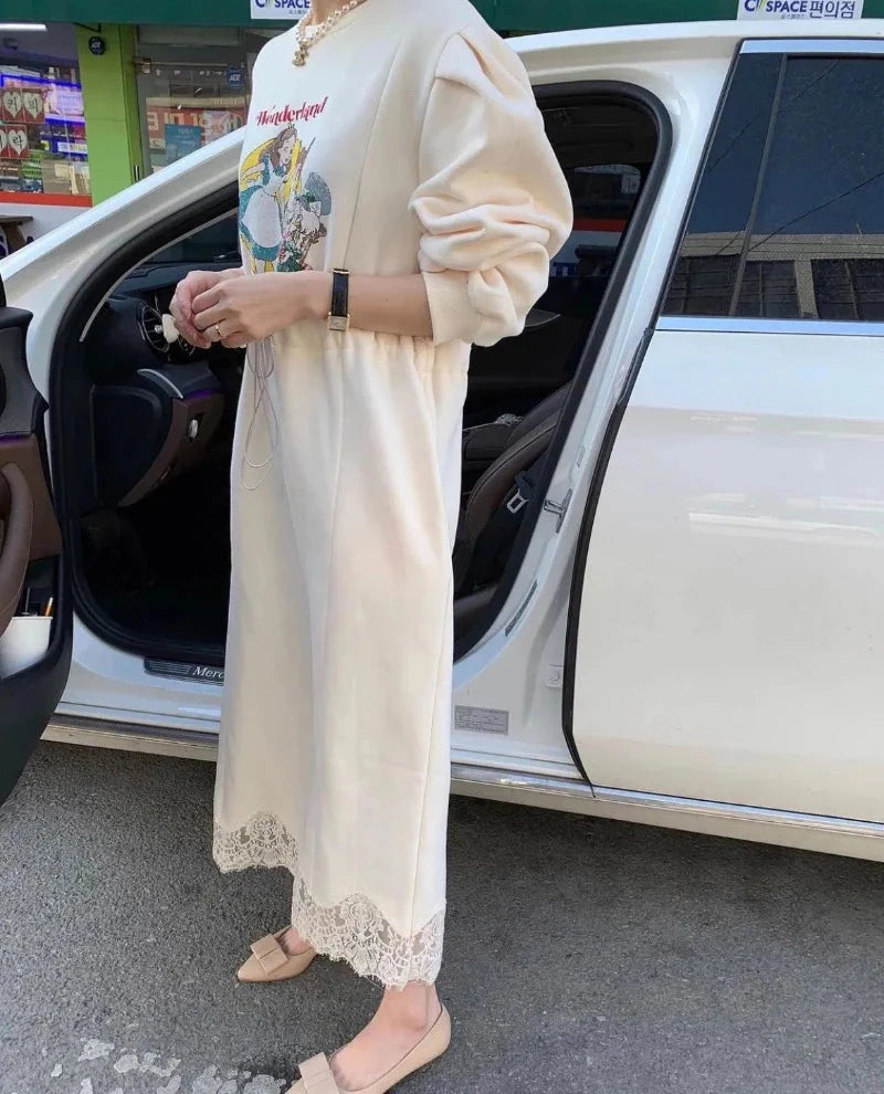 Alice Graphic Puff Sleeve Maxi Sweatshirt Dress