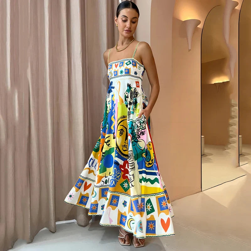 Alobee Women's Backless A-line Boho Dress