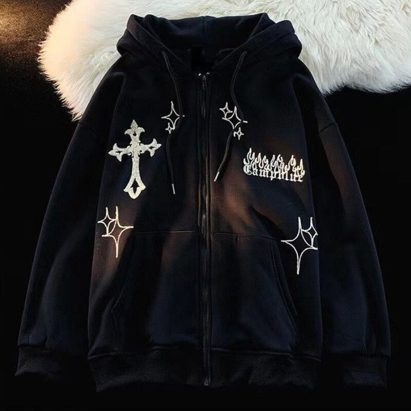 Gothic Street Embroidered Hoodie