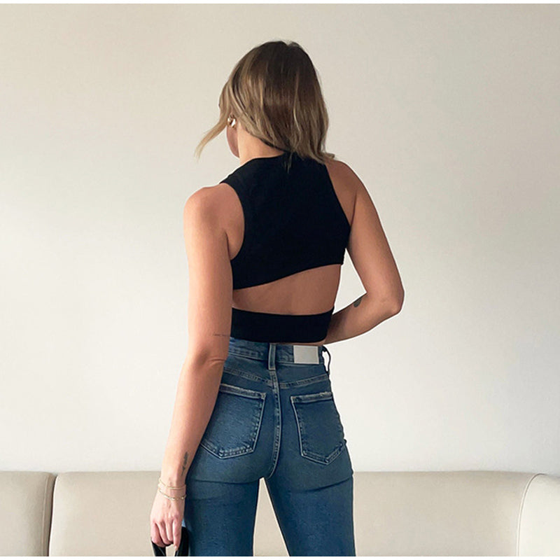 Amy Cut Out Ribbed Crop Tank Top - Black or White