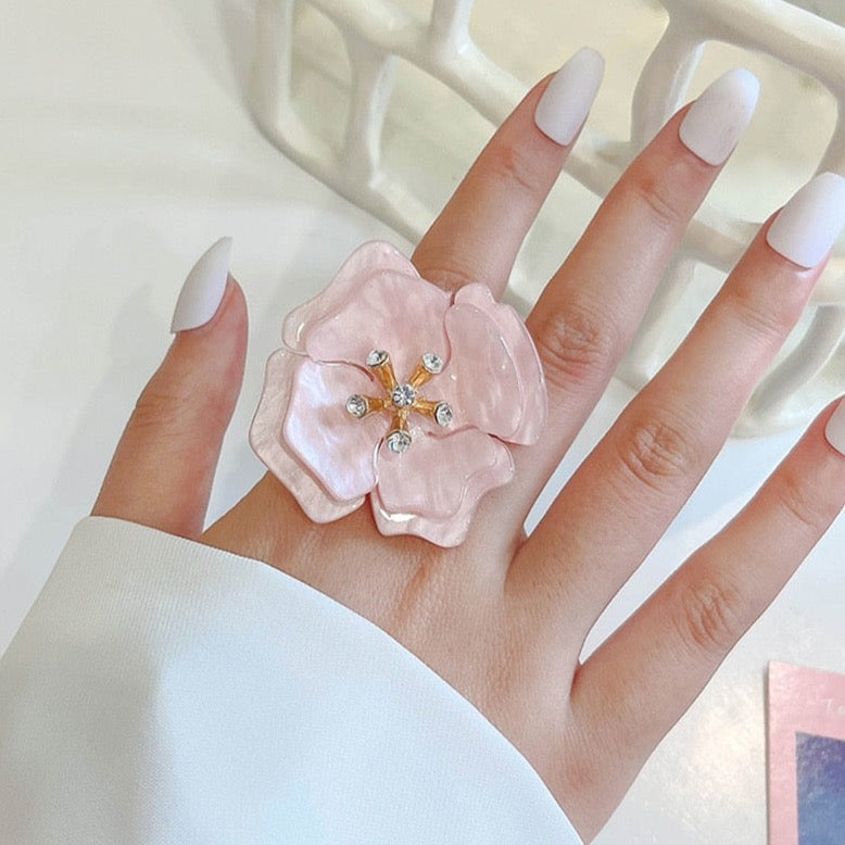 Anemone Resin Statement Flower Cocktail Rings - 11 colors