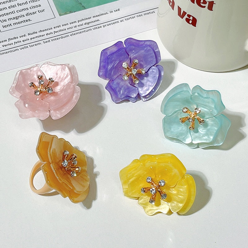 Anemone Resin Statement Flower Cocktail Rings - 11 colors