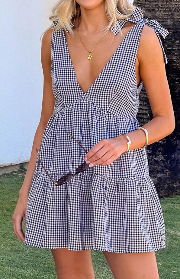 Venice Black Gingham Mini Dress