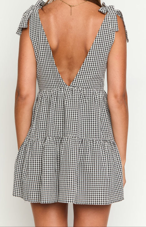 Venice Black Gingham Mini Dress