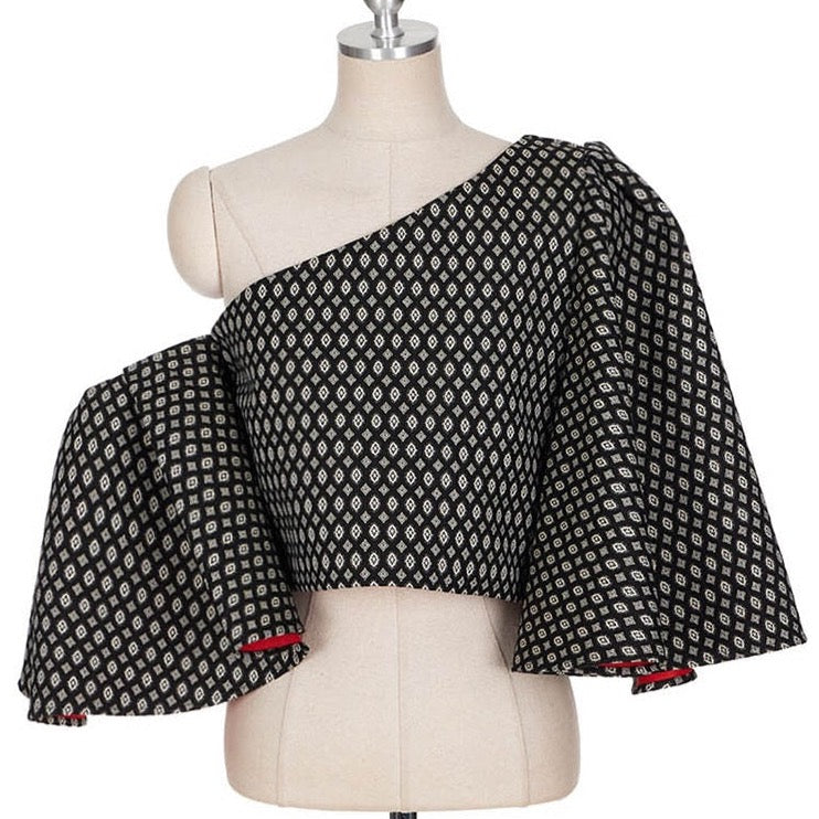 Angie Butterfly Sleeve One Shoulder Jacquard Tops - 2 Colors