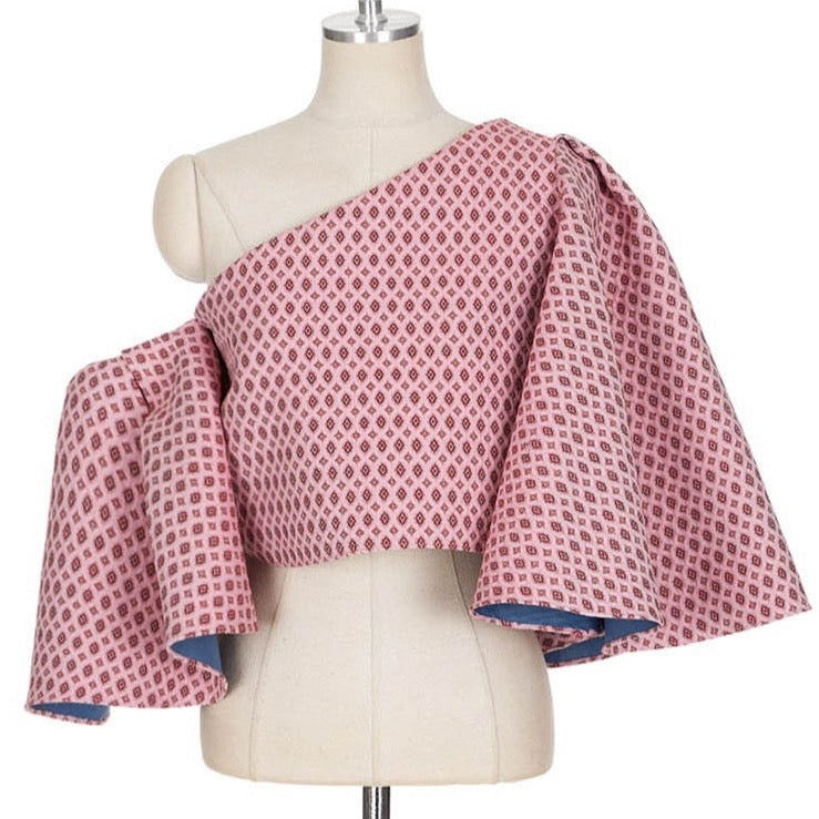 Angie Butterfly Sleeve One Shoulder Jacquard Tops - 2 Colors
