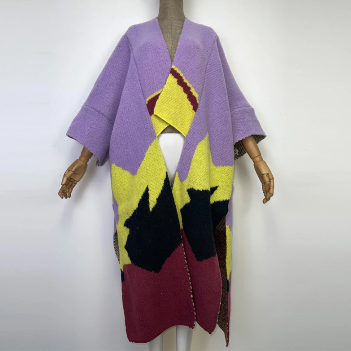 Aniela Color Patchworks Wool Blanket Coats - 7 Colors