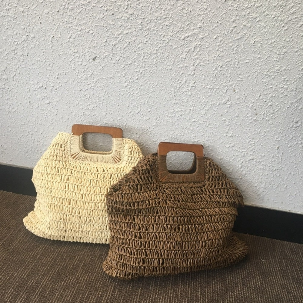 Annabelle Square Straw Shopper Bags - 2 Colors