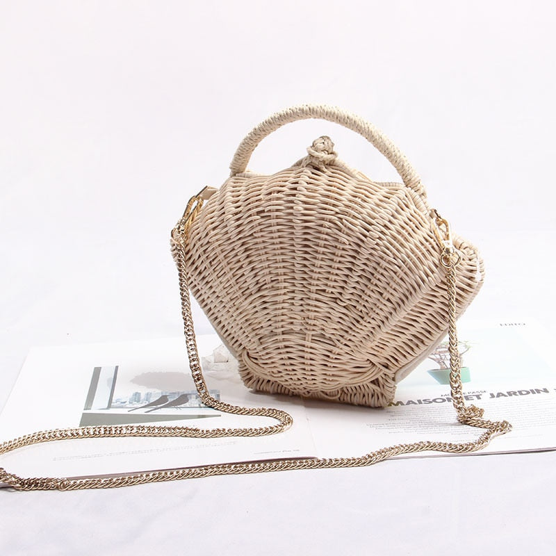 Ark Seashell Straw Rattan Shoulder Chain Bags - 2 Styles
