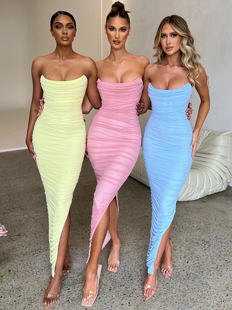 Articat Strapless Mesh Maxi Dress