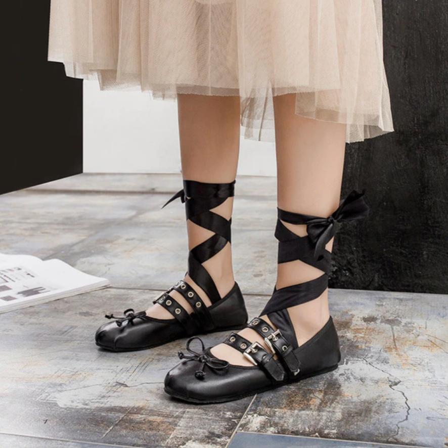 Aurelia Buckle Strap Ballet Flats - Black 39 / US 8-8.5