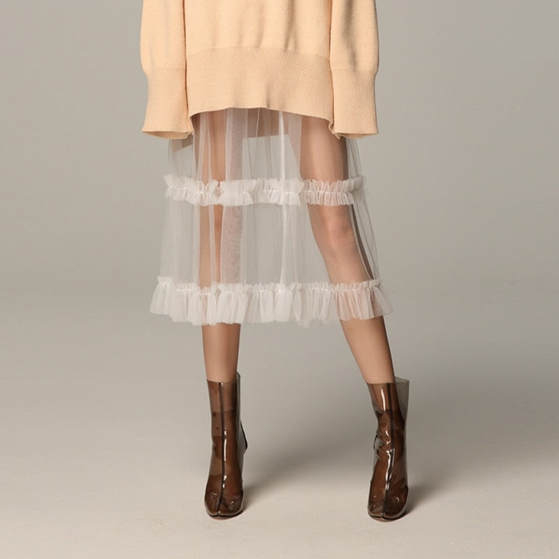 Aurelia Lace and Tulle Midi Skirt