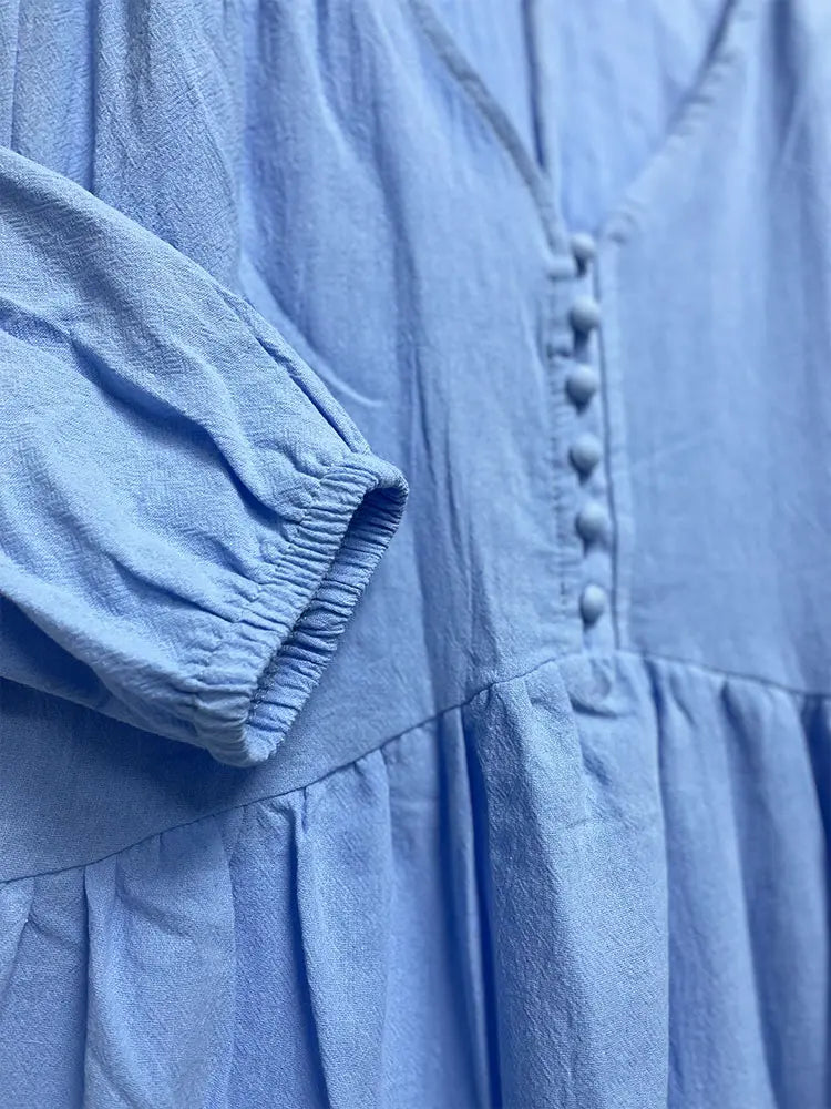 Retro Solid Color Maxi Cotton Boho Dress for Women