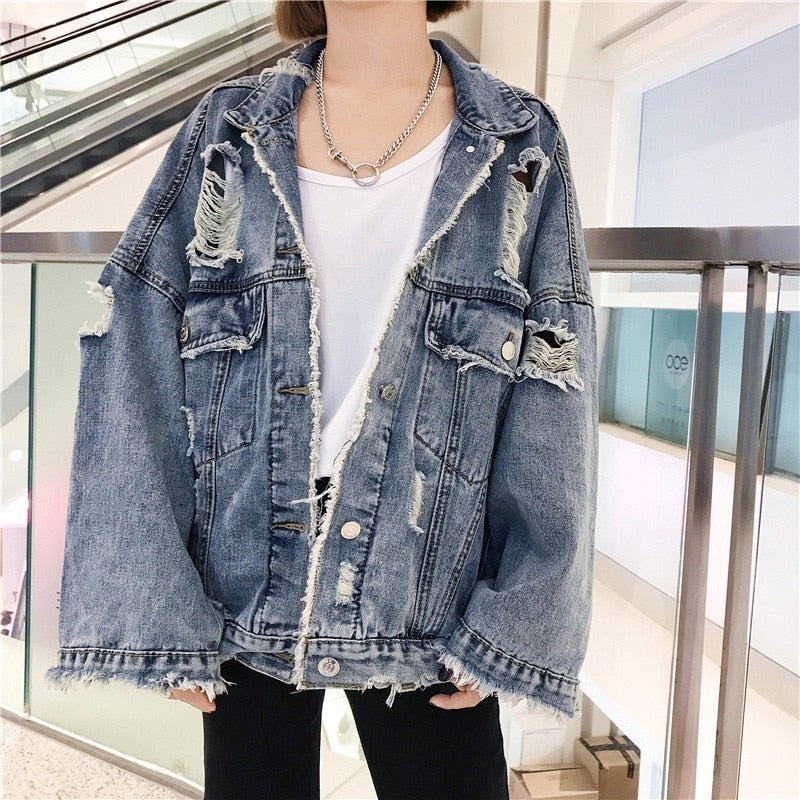 Hole Denim Bomber Jacket