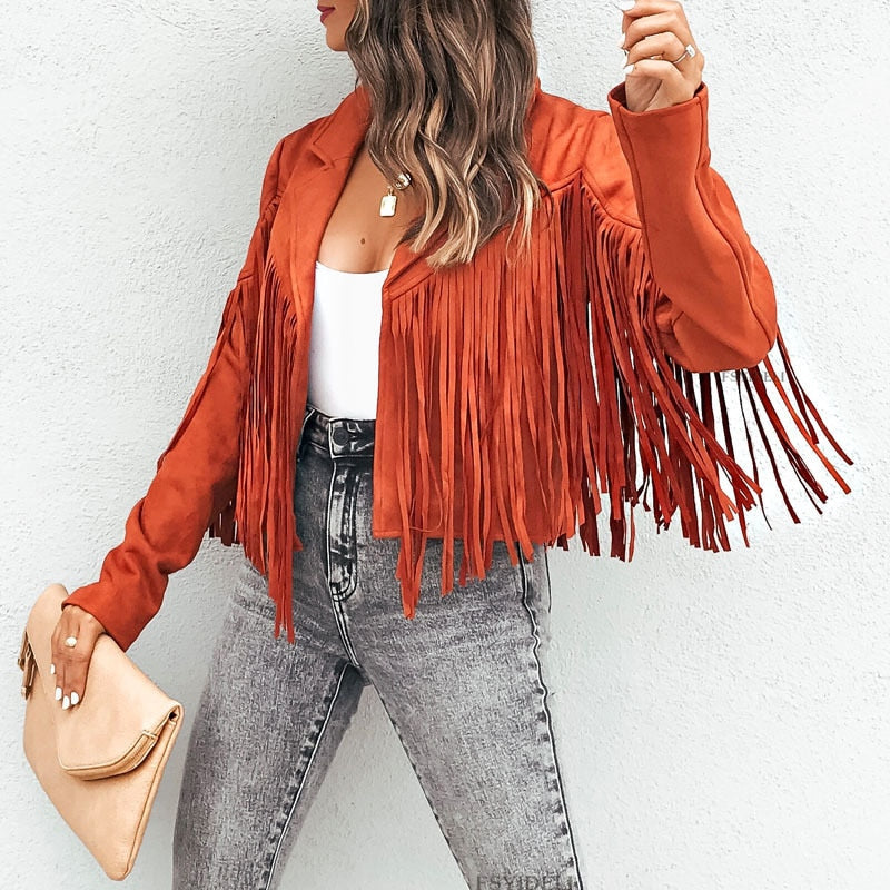 Turn Down Collar Tassel Coat