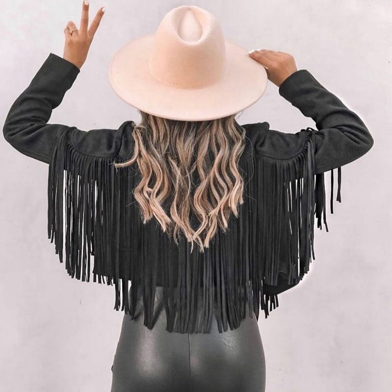 Turn Down Collar Tassel Coat
