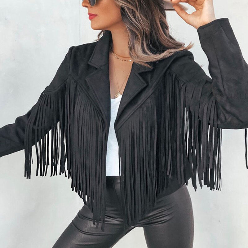Turn Down Collar Tassel Coat