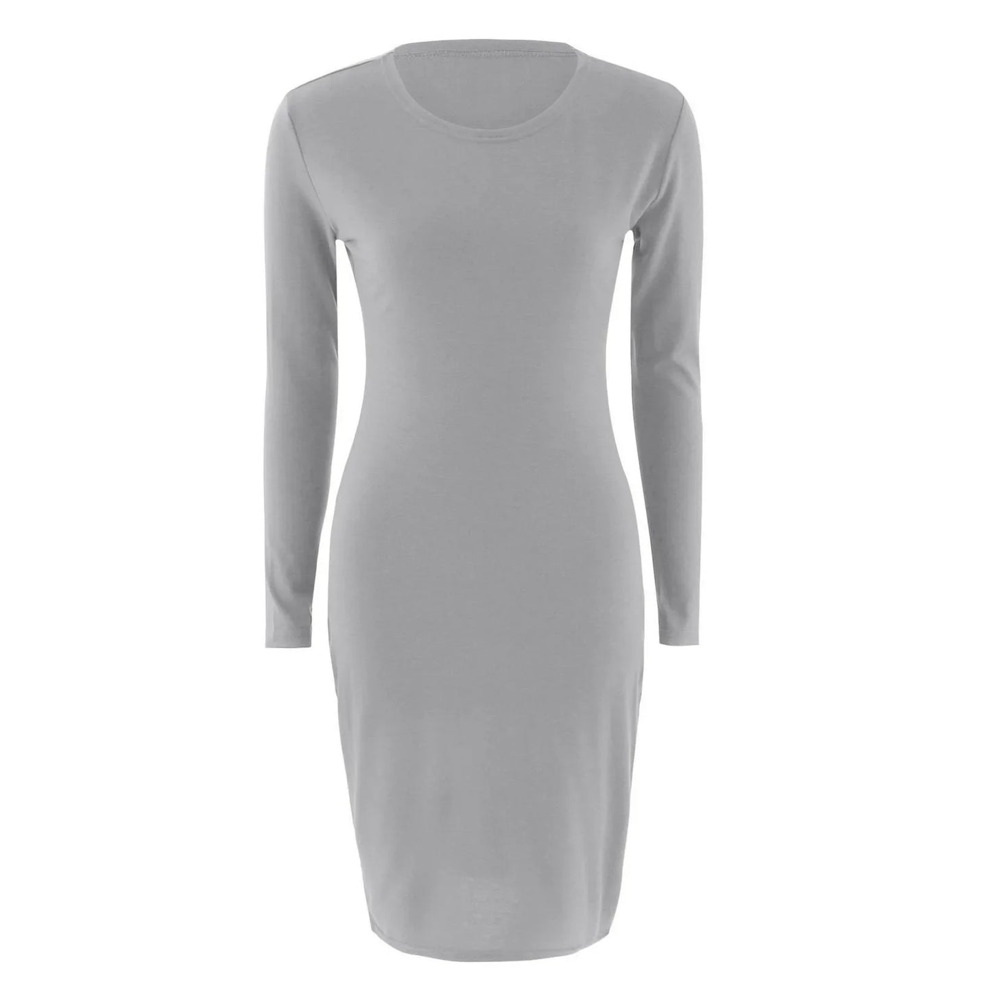 Spring Knitted Cotton Gray Casual Long Sleeve Bodycon Dress