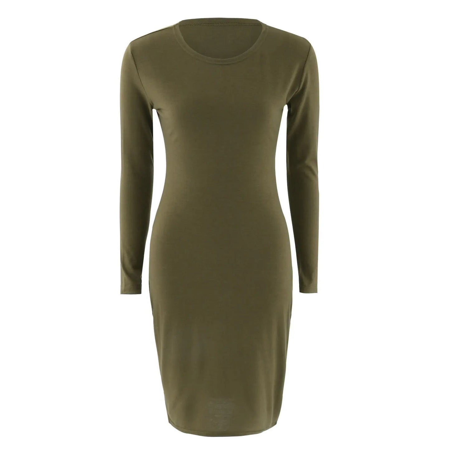 Spring Knitted Cotton Gray Casual Long Sleeve Bodycon Dress