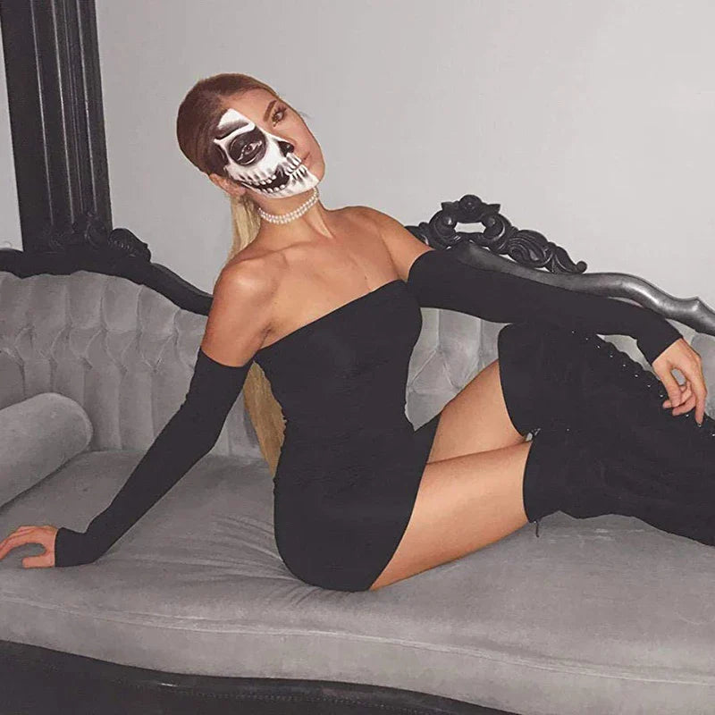 Autumn winter long Off Shoulder Backless Lace Midi Dresses