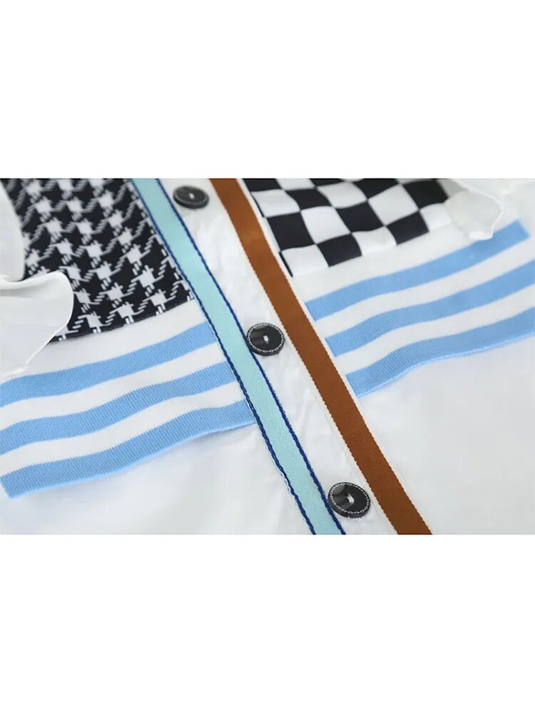 Aveline Checks Vest Patchwork Ruffle Shirt Blouse