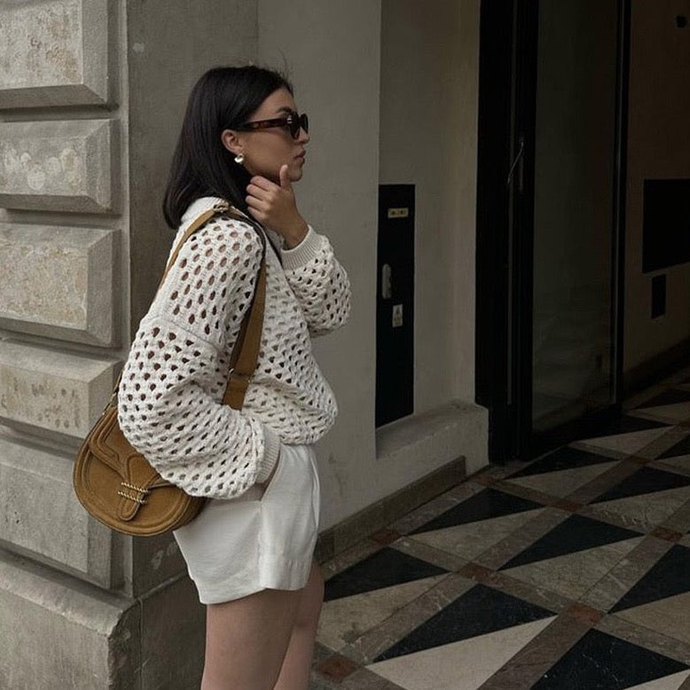 Aya Crochet Knit Bomber Jacket