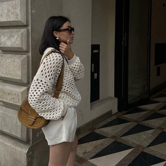 Aya Crochet Knit Bomber Jacket