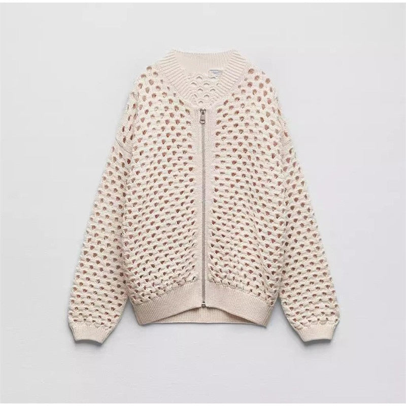 Aya Crochet Knit Bomber Jacket