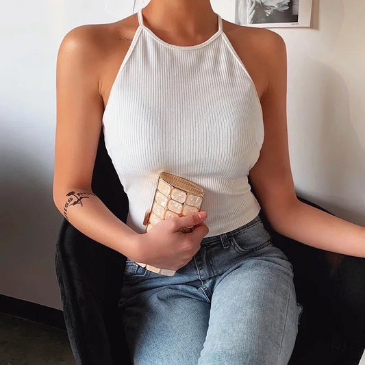 Backless Off Shoulder Lace-up Vest Clubwear Bodycon Summer Outwear White Solid Camis Crop Top