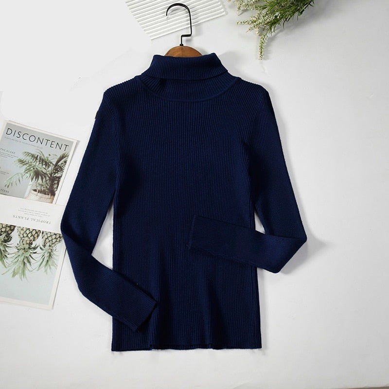 Basic Ribbed Cotton Turtleneck Sweaters