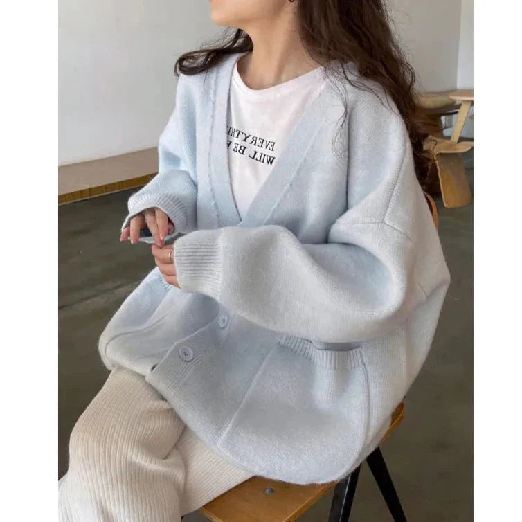 Basic Solid Color Boxy Knit Cardigan - 6 Colors