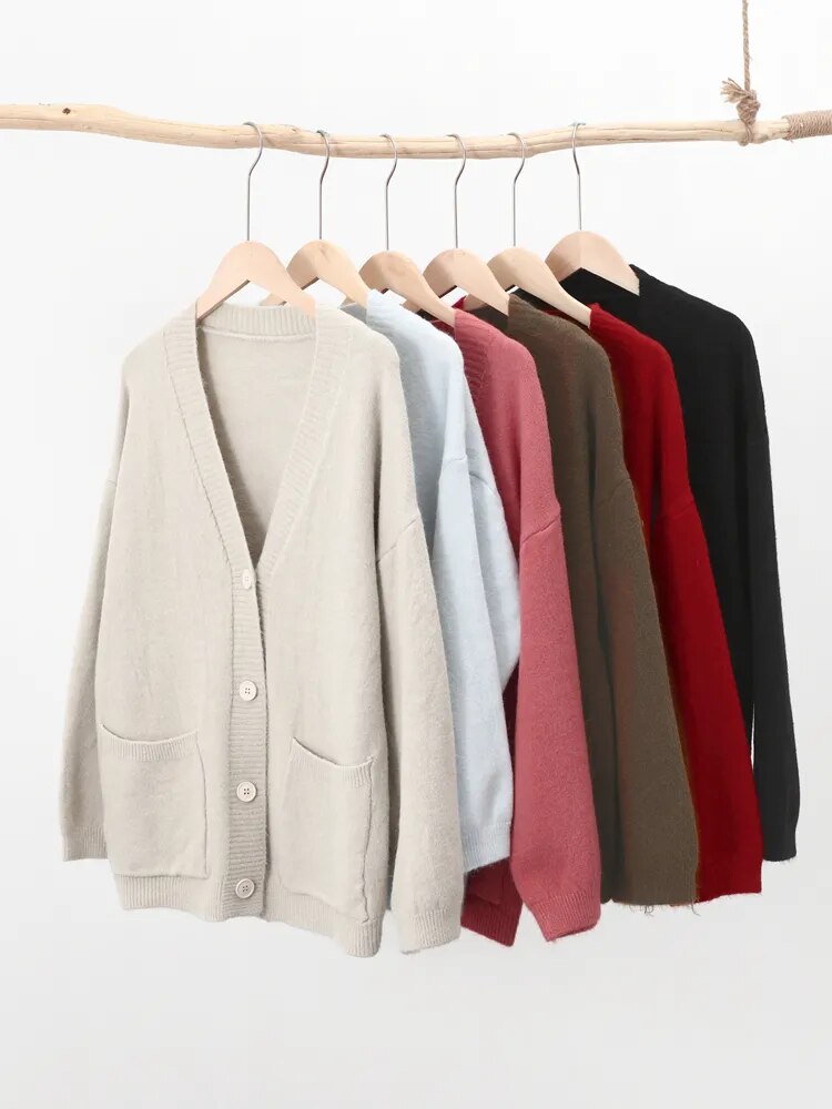 Basic Solid Color Boxy Knit Cardigan - 6 Colors