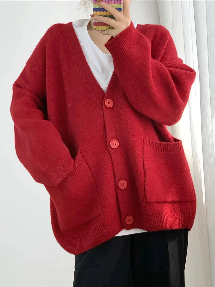 Basic Solid Color Boxy Knit Cardigan - 6 Colors