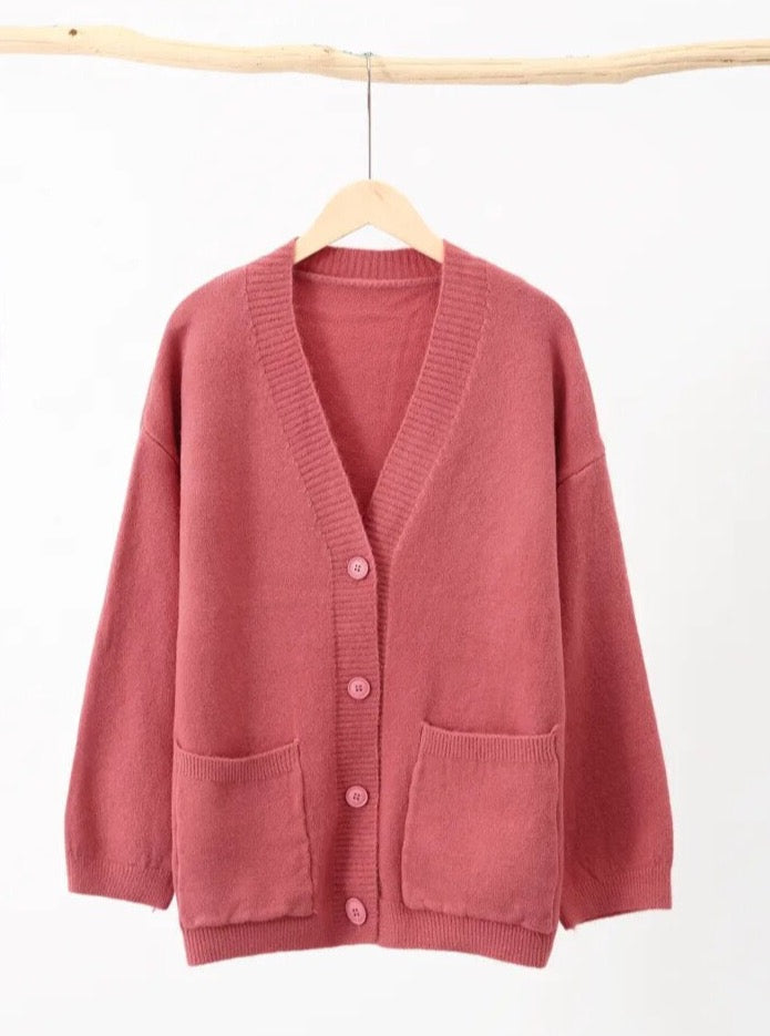 Basic Solid Color Boxy Knit Cardigan - 6 Colors