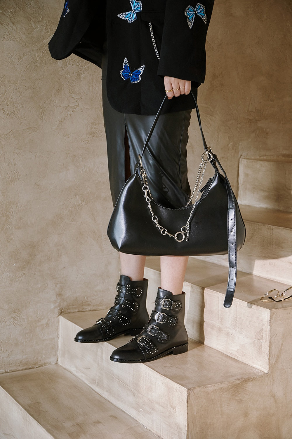 Becca Studs & Belts Motorcycle Boots -  3 Colors