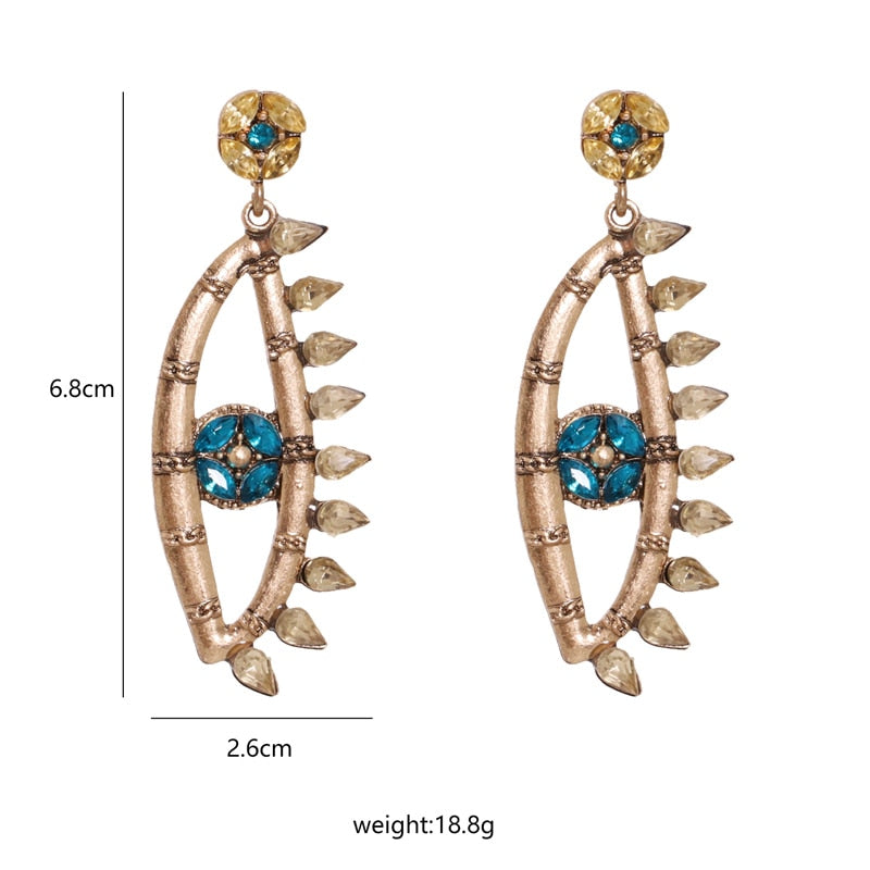 Bejeweled Love Heart Evil Eye Drop Earrings