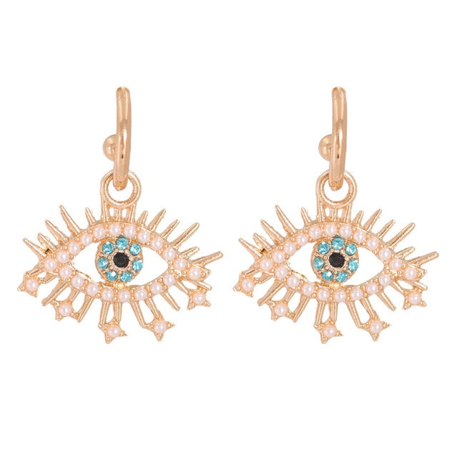 Bejeweled Love Heart Evil Eye Drop Earrings