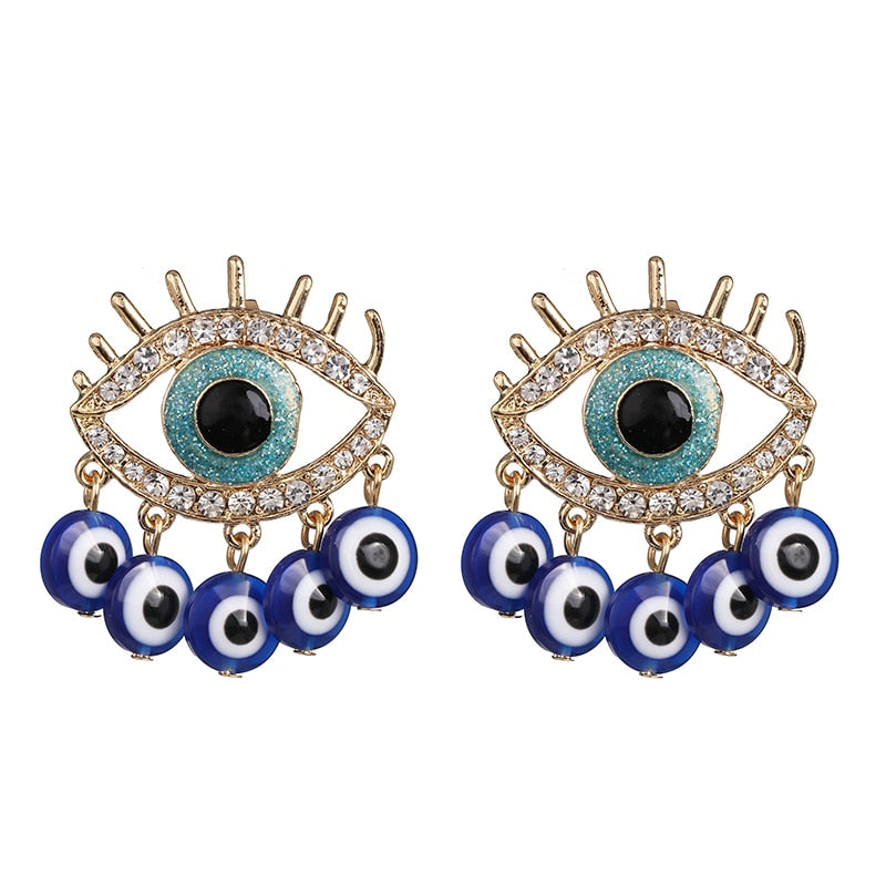 Bejeweled Love Heart Evil Eye Drop Earrings