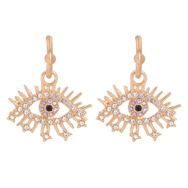 Bejeweled Love Heart Evil Eye Drop Earrings