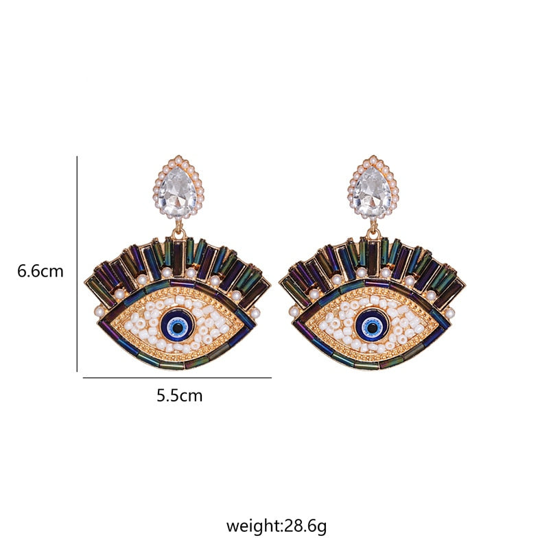 Bejeweled Love Heart Evil Eye Drop Earrings