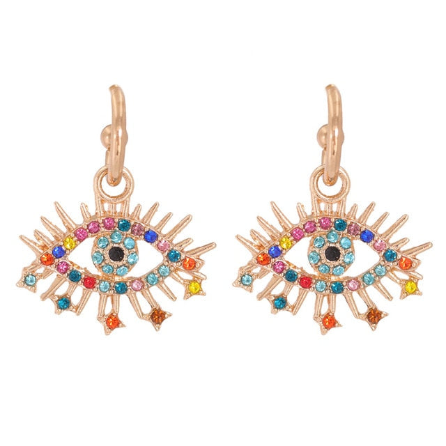 Bejeweled Love Heart Evil Eye Drop Earrings