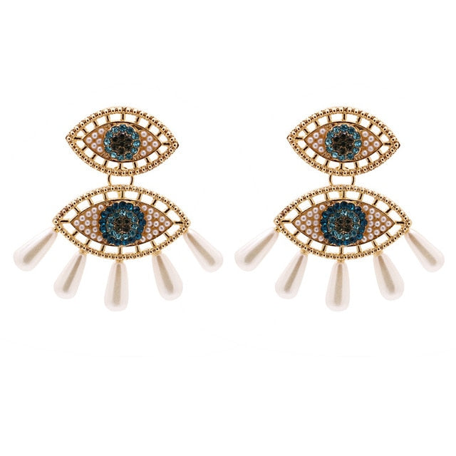 Bejeweled Love Heart Evil Eye Drop Earrings